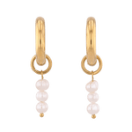 Pebble Pearl Charm Gold Huggie Earrings by LAVANA, domed huggies with three freshwater pearl charms