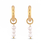 Pebble Pearl Charm Gold Huggie Earrings by LAVANA, domed huggies with three freshwater pearl charms