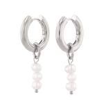 Pebble Pearl Charm Silver Huggie Earrings by LAVANA, domed huggies with three freshwater pearl charms