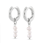 Pebble Pearl Charm Silver Huggie Earrings by LAVANA, domed huggies with three freshwater pearl charms