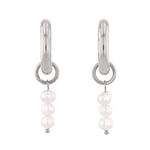 Pebble Pearl Charm Silver Huggie Earrings by LAVANA, domed huggies with three freshwater pearl charms