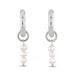 Pebble Pearl Charm Silver Huggie Earrings by LAVANA, domed huggies with three freshwater pearl charms