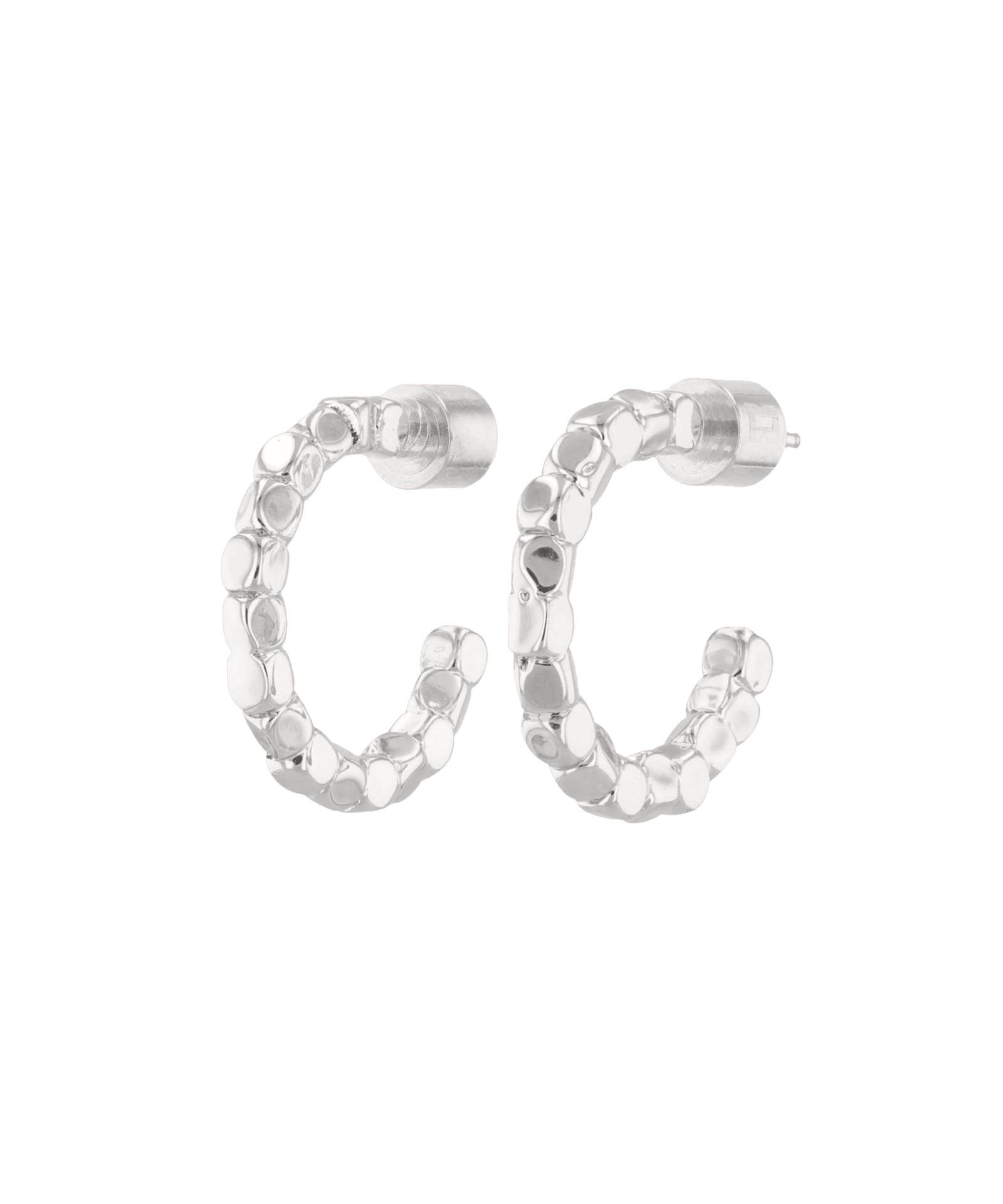 Pebble Textured Silver Hoop Earrings by LAVANA, rounded pebble surface hoops