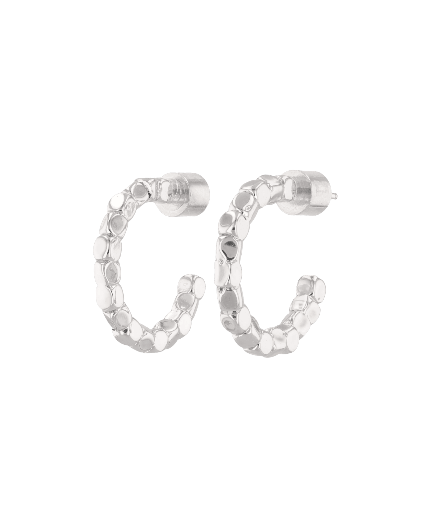 Pebble Textured Silver Hoop Earrings by LAVANA, rounded pebble surface hoops