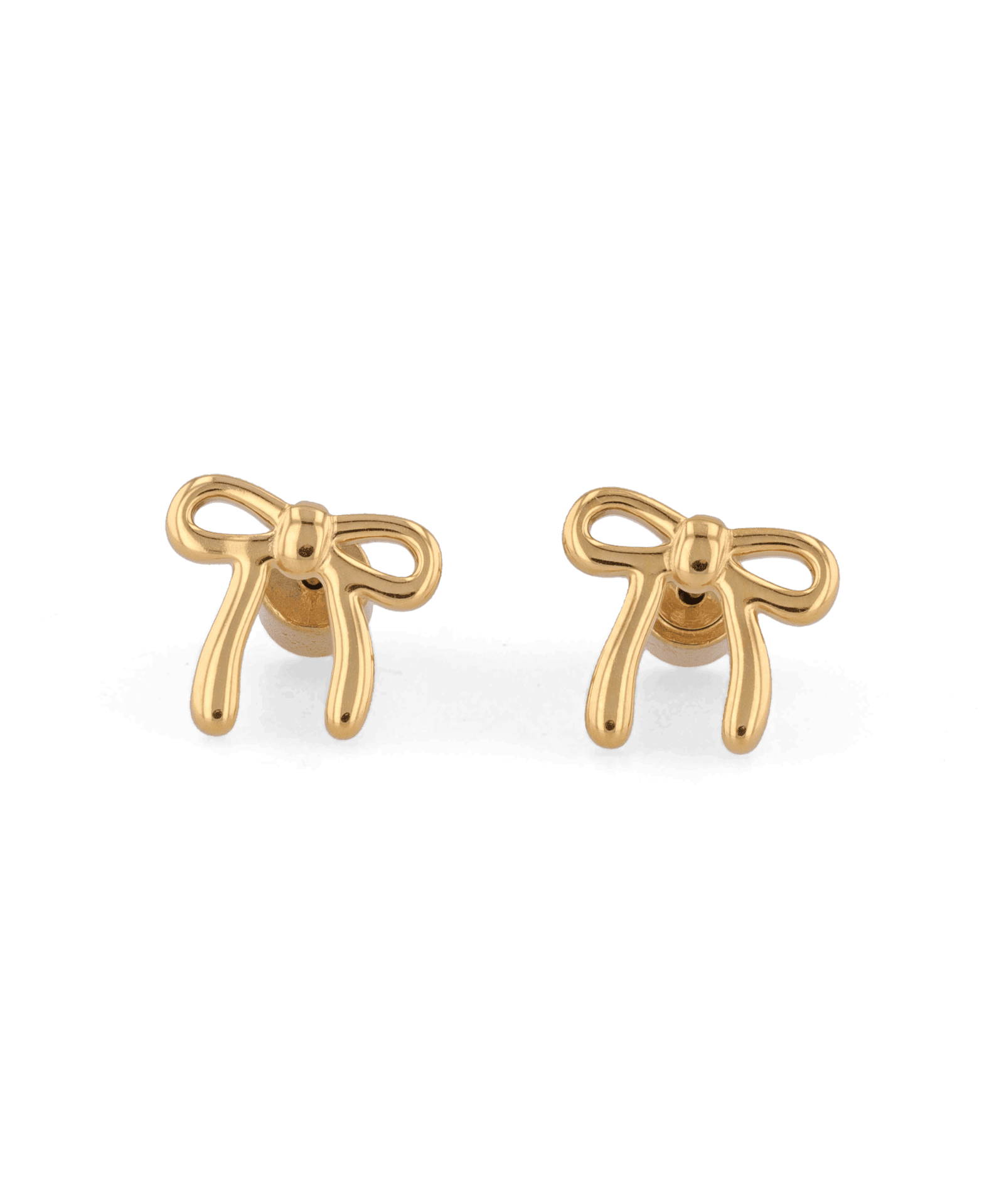 Petite Bow Gold Stud Earrings by LAVANA, polished ribbon bow design