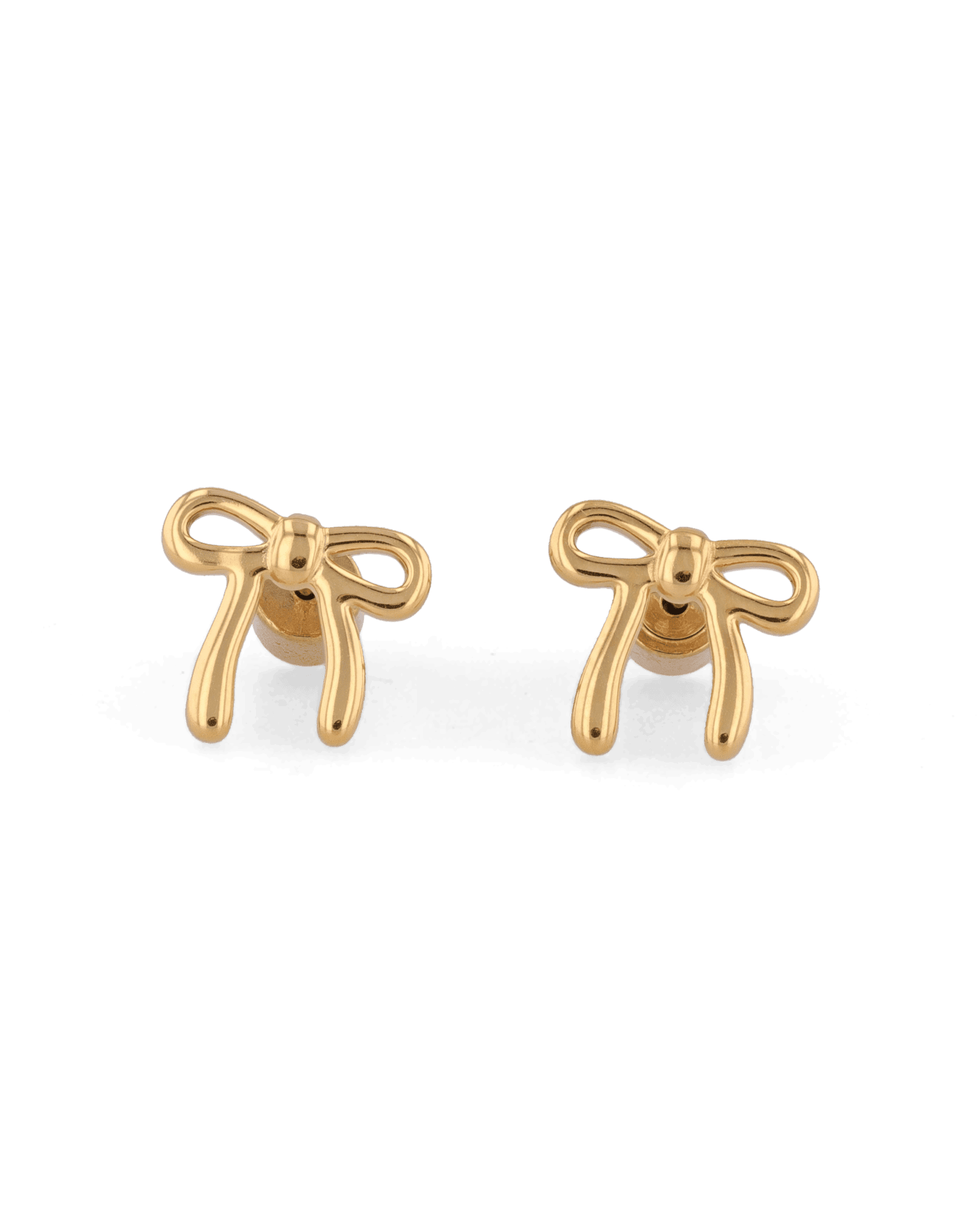 Petite Bow Gold Stud Earrings by LAVANA, polished ribbon bow design