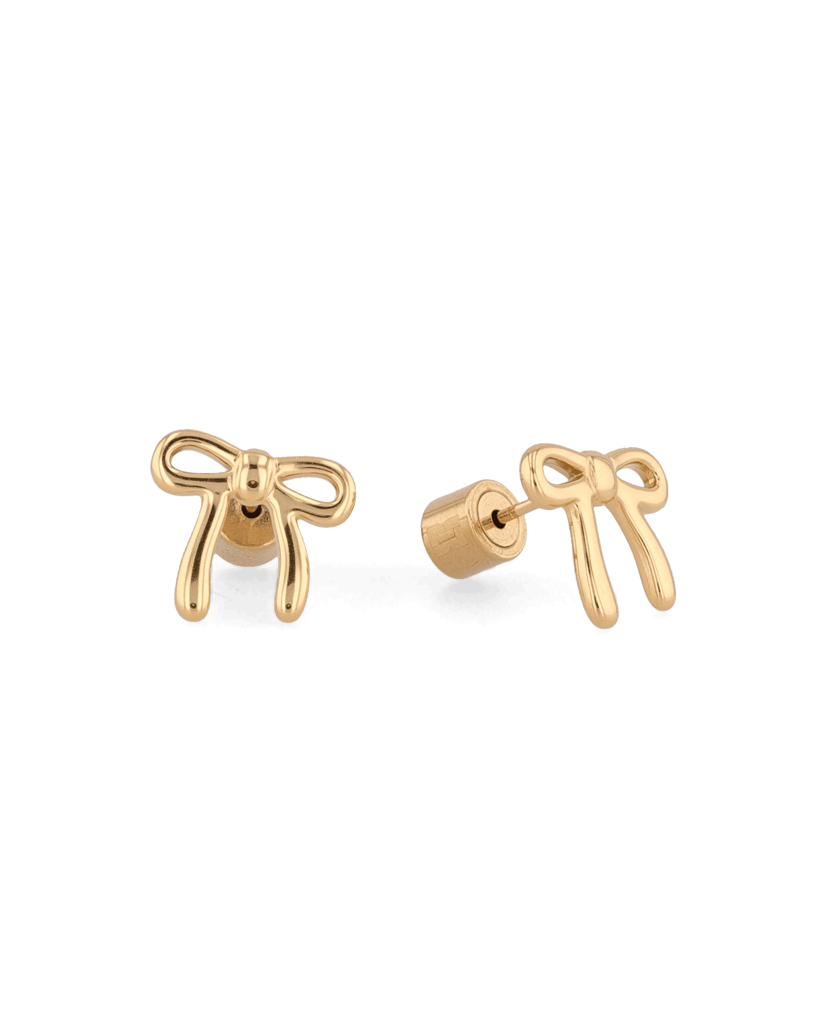 Petite Bow Gold Stud Earrings by LAVANA, polished ribbon bow design