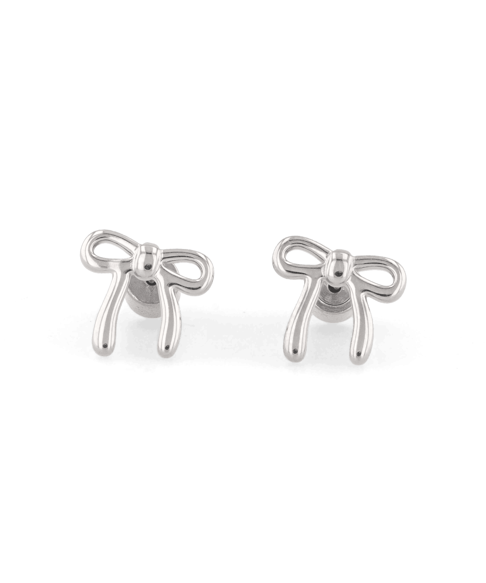 Petite Bow Silver Stud Earrings by LAVANA, polished ribbon bow design