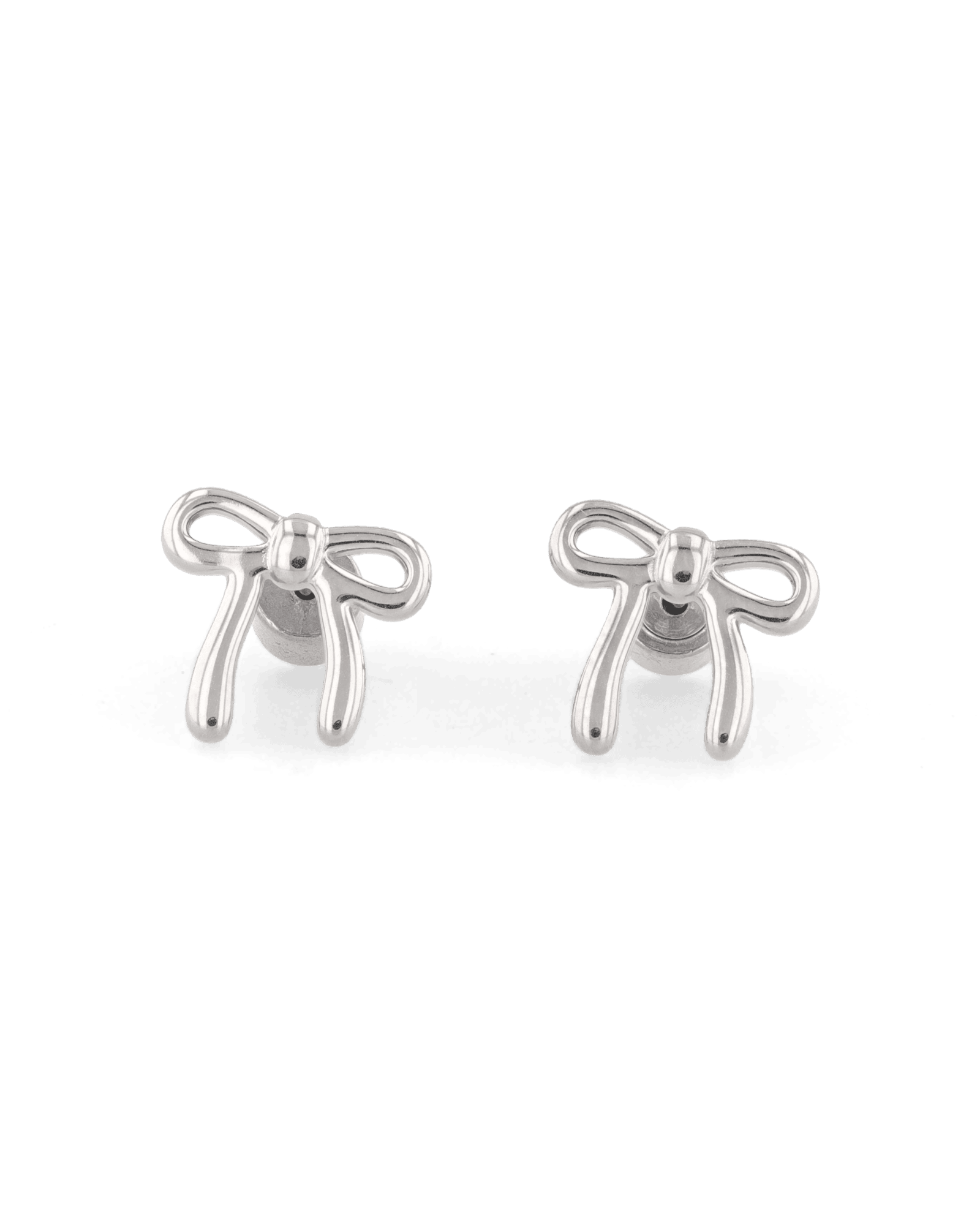 Petite Bow Silver Stud Earrings by LAVANA, polished ribbon bow design