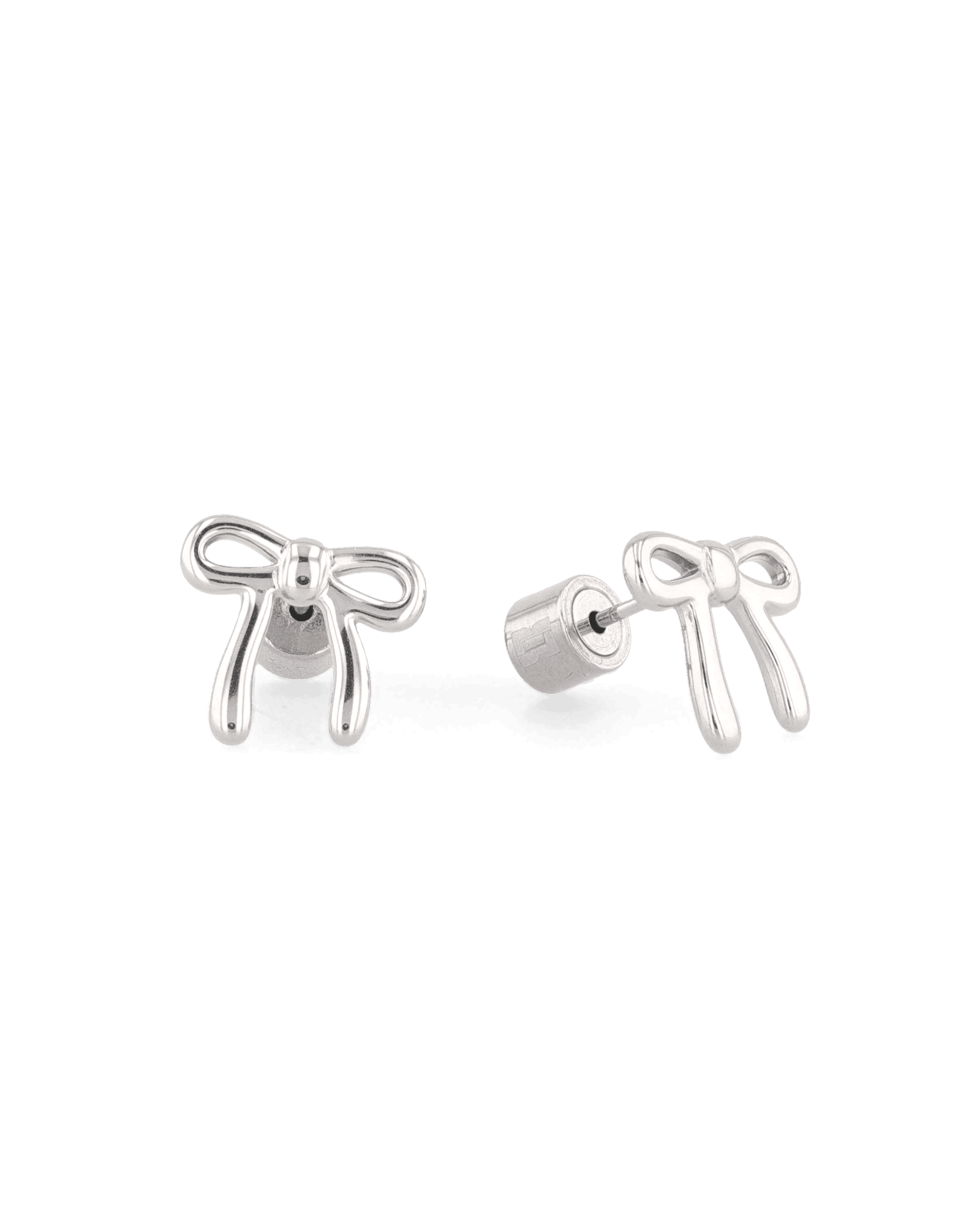 Petite Bow Silver Stud Earrings by LAVANA, polished ribbon bow design