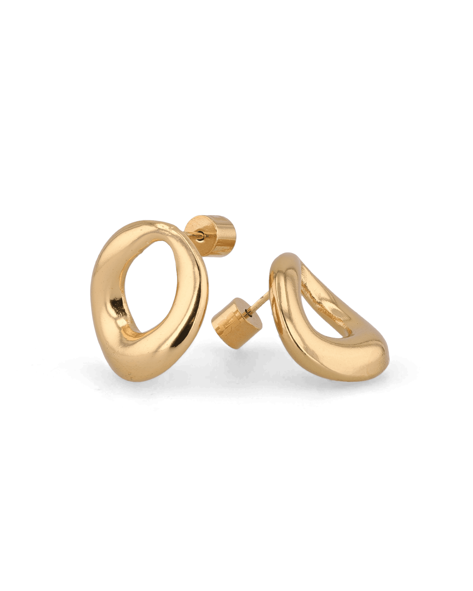 Pia Loop Gold Stud Earrings by LAVANA, sculptural open loop studs with high polish