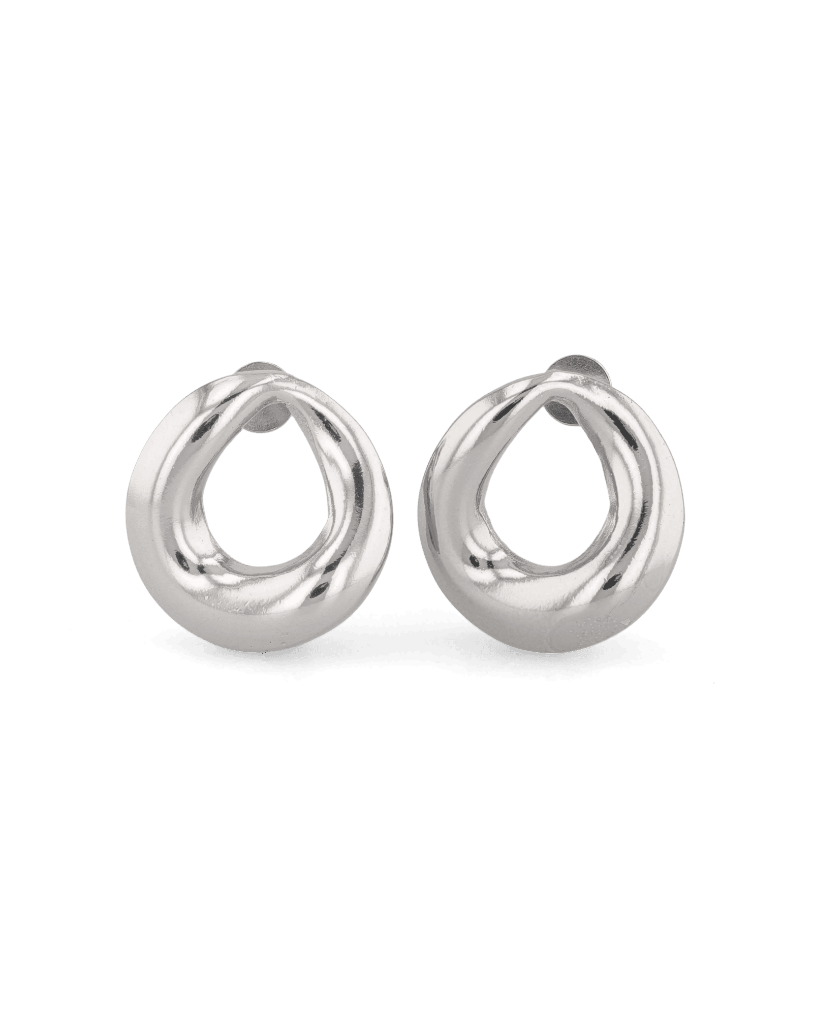 Pia Loop Silver Stud Earrings by LAVANA, sculptural open loop studs with high polish