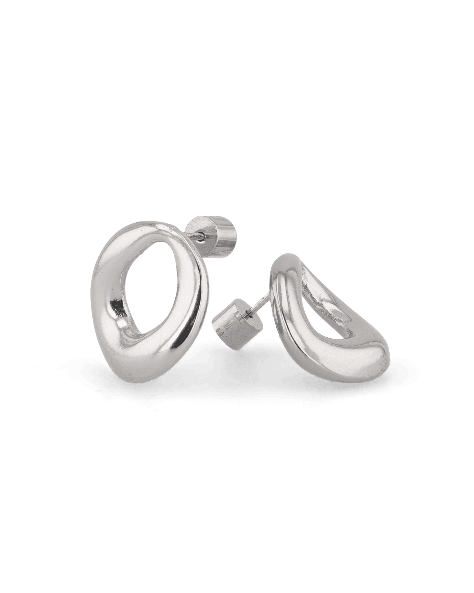 Pia Loop Silver Stud Earrings by LAVANA, sculptural open loop studs with high polish