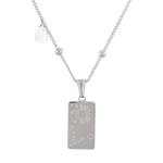 Pisces Silver Zodiac Tag Necklace by Lavana, engraved tag on beaded chain, back view