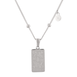 Pisces Silver Zodiac Tag Necklace by Lavana, engraved tag on beaded chain, front view