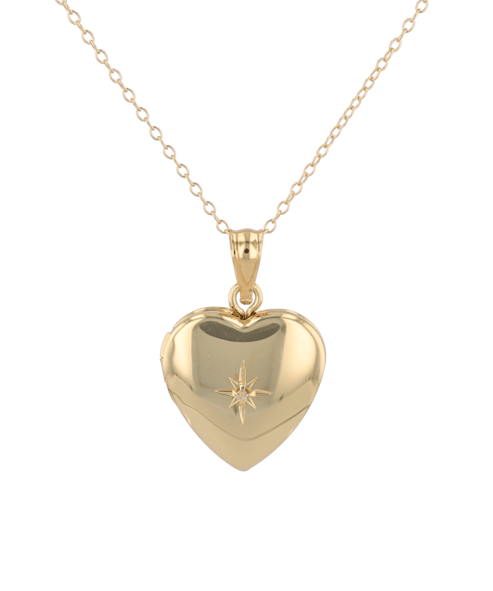 Polaris Heart Diamond Locket Necklace Gold by Lavana, star set diamond heart on 45cm chain