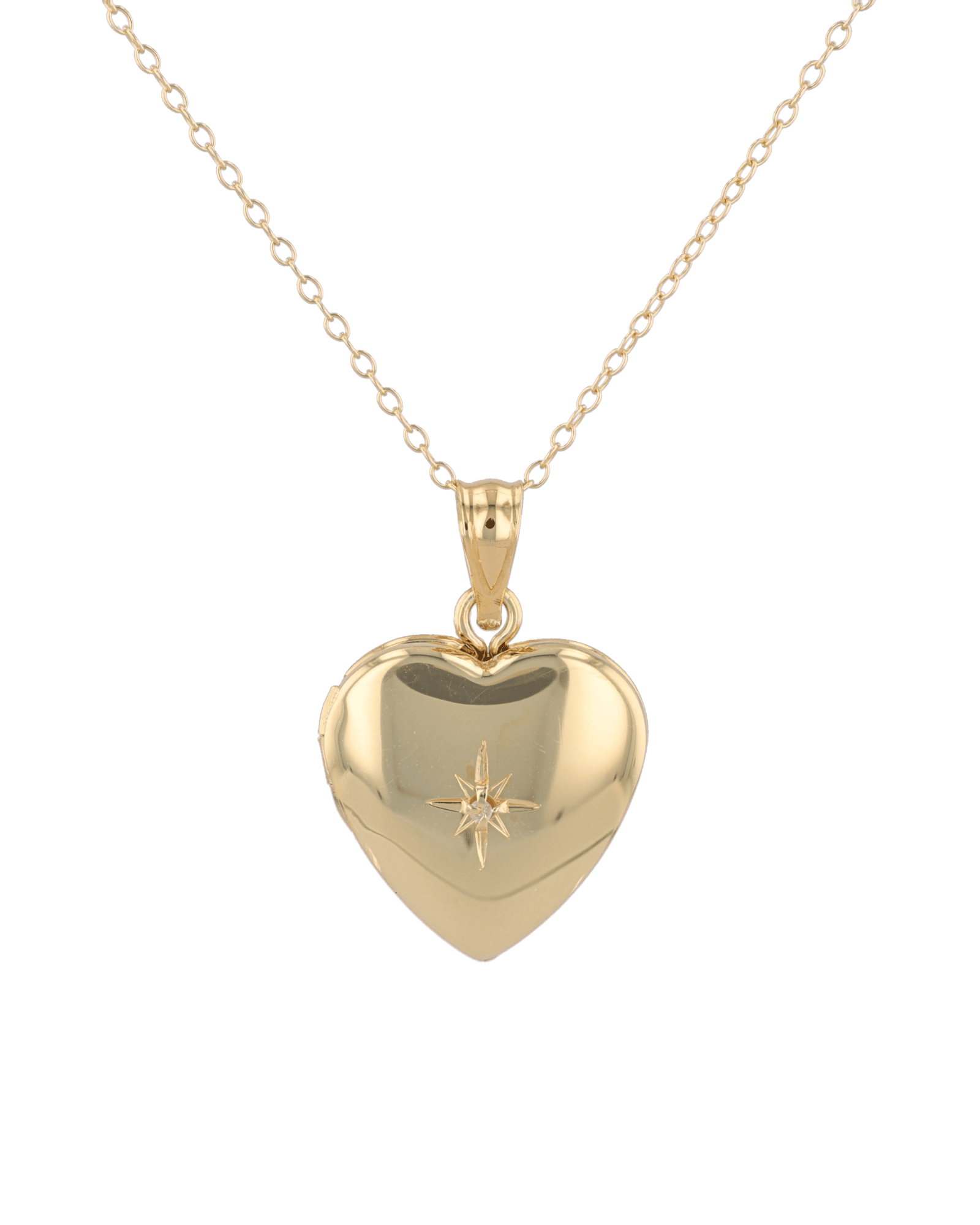 Polaris Heart Diamond Locket Necklace Gold by Lavana, star set diamond heart on 45cm chain