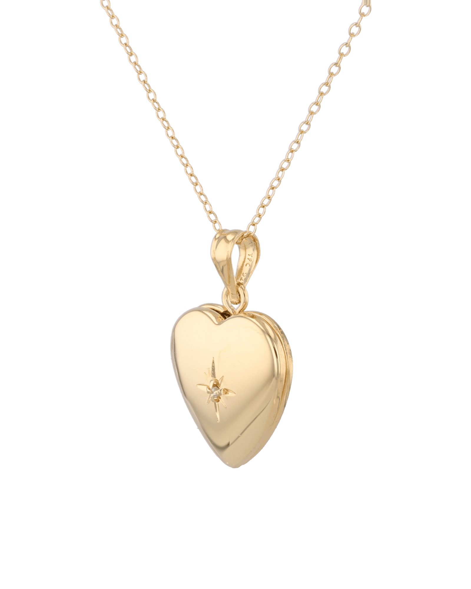 Polaris Heart Diamond Locket Necklace Gold by Lavana, star set diamond heart on 45cm chain