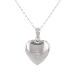 Polaris Heart Diamond Locket Necklace Silver by Lavana, star set diamond heart on 45cm chain
