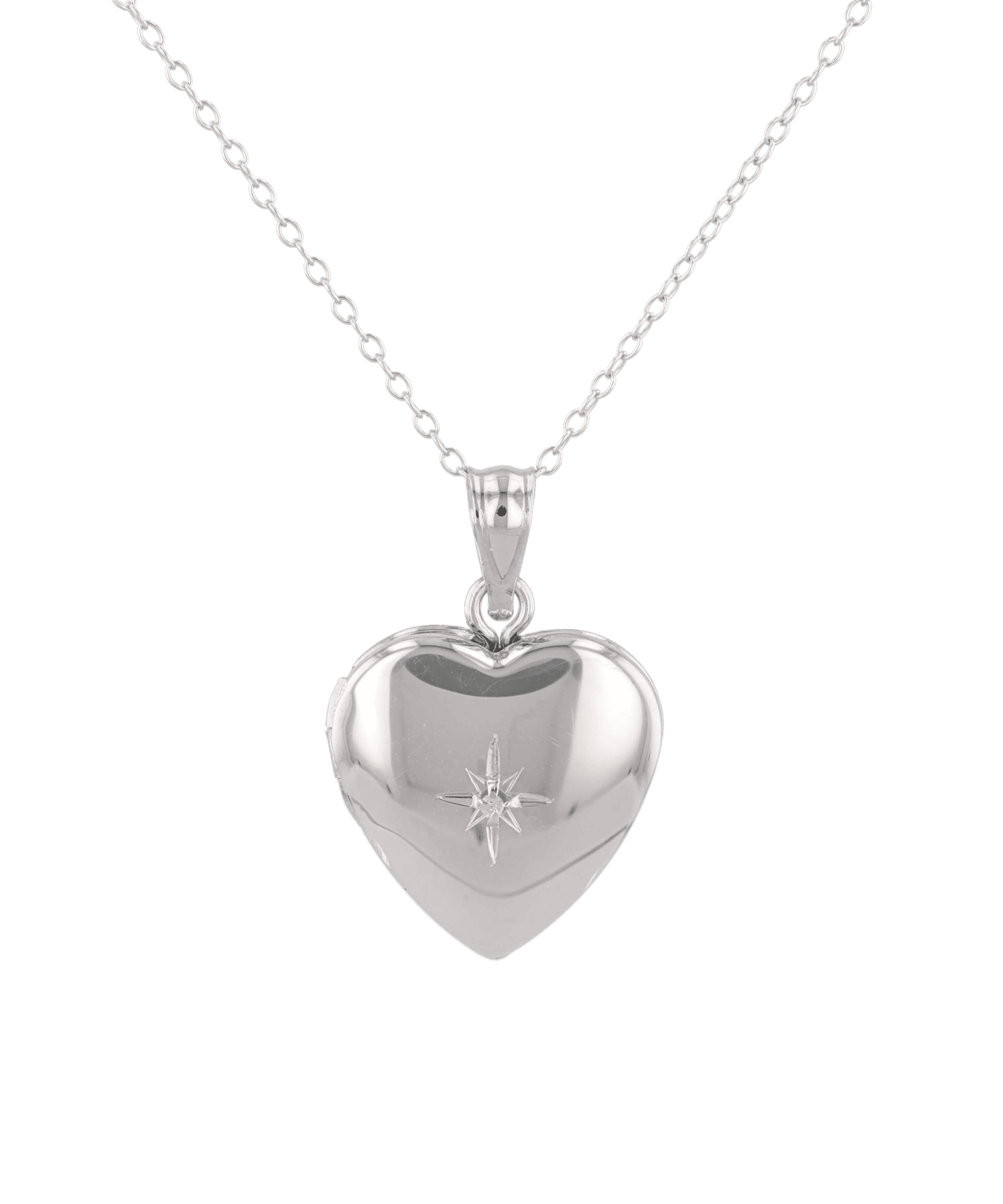 Polaris Heart Diamond Locket Necklace Silver by Lavana, star set diamond heart on 45cm chain