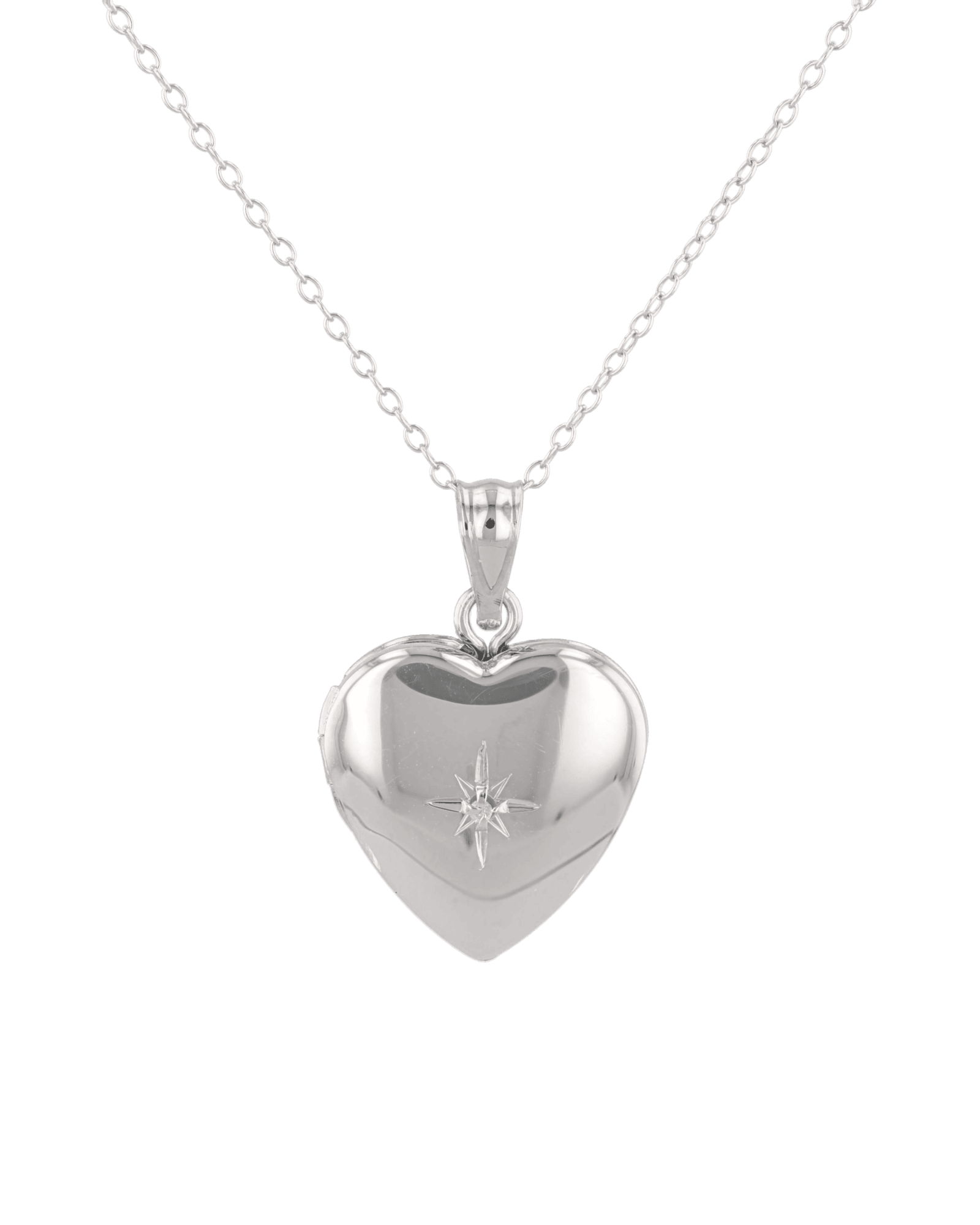 Polaris Heart Diamond Locket Necklace Silver by Lavana, star set diamond heart on 45cm chain