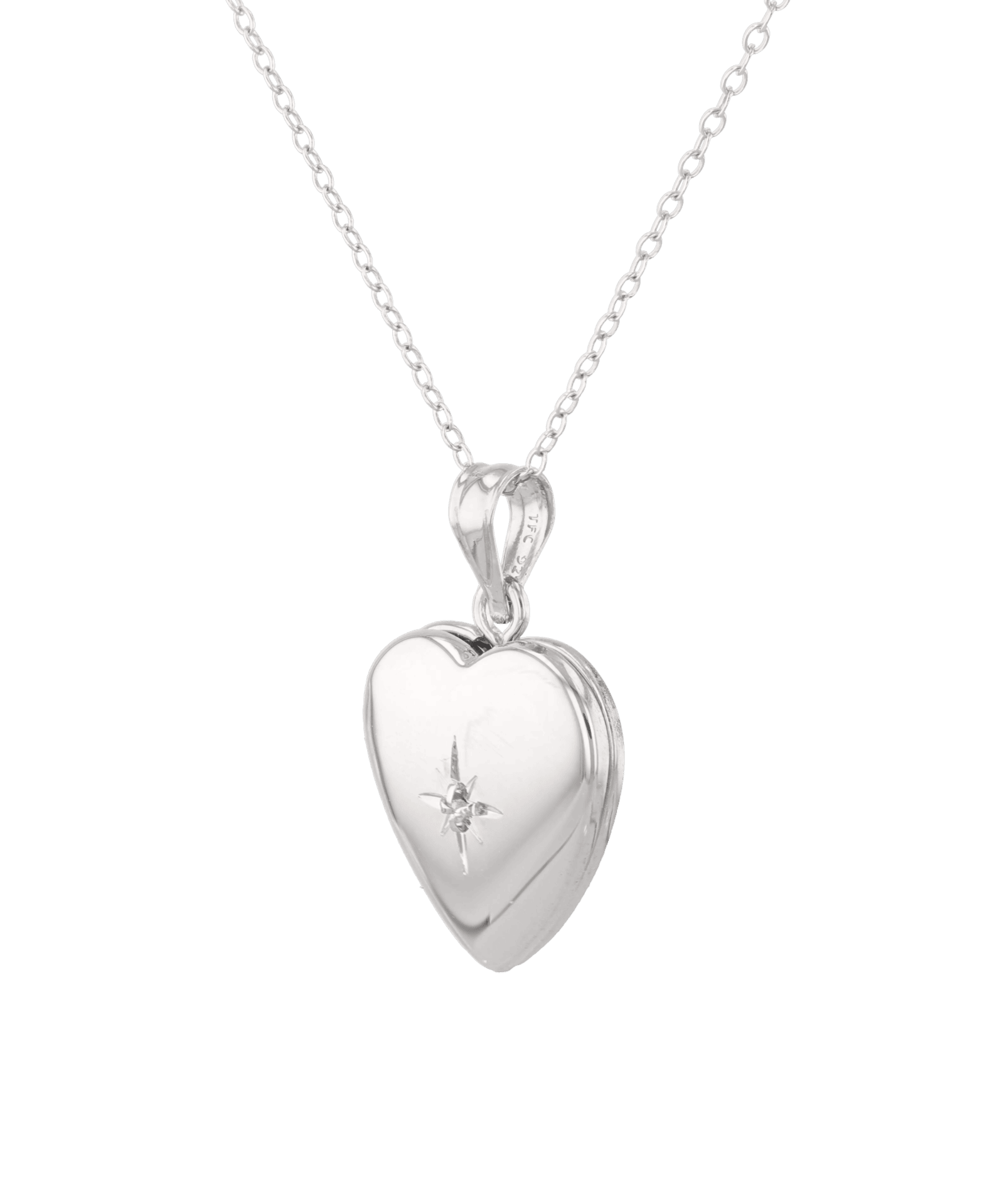 Polaris Heart Diamond Locket Necklace Silver by Lavana, star set diamond heart on 45cm chain