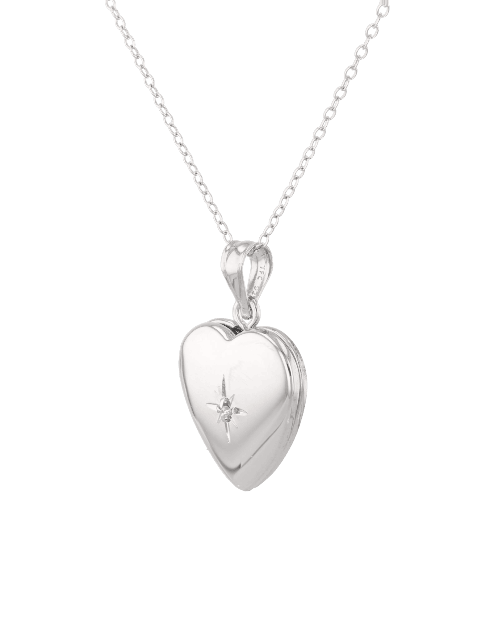 Polaris Heart Diamond Locket Necklace Silver by Lavana, star set diamond heart on 45cm chain