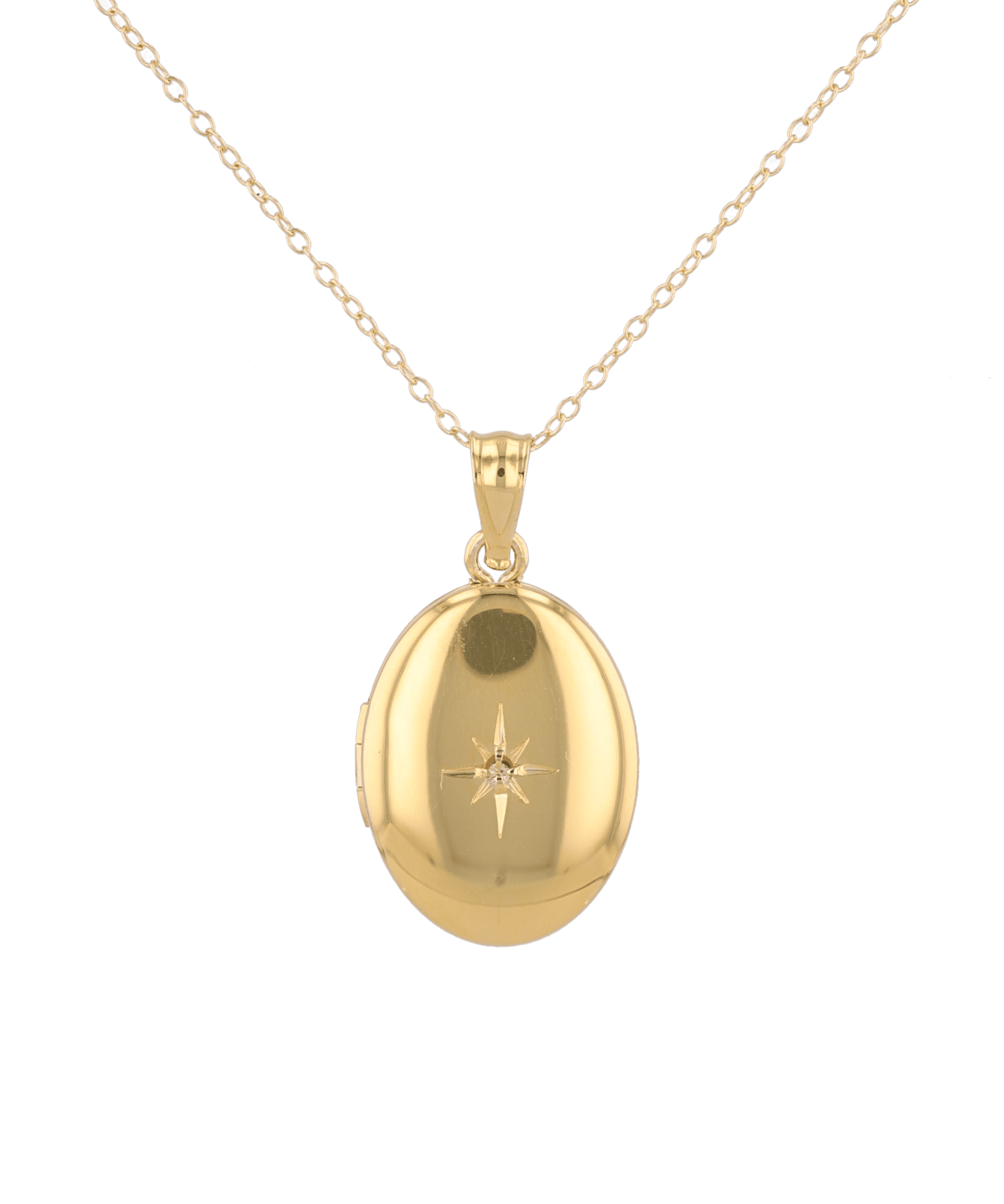 Polaris Oval Diamond Locket Necklace Gold by Lavana, star set diamond oval on 45cm chain