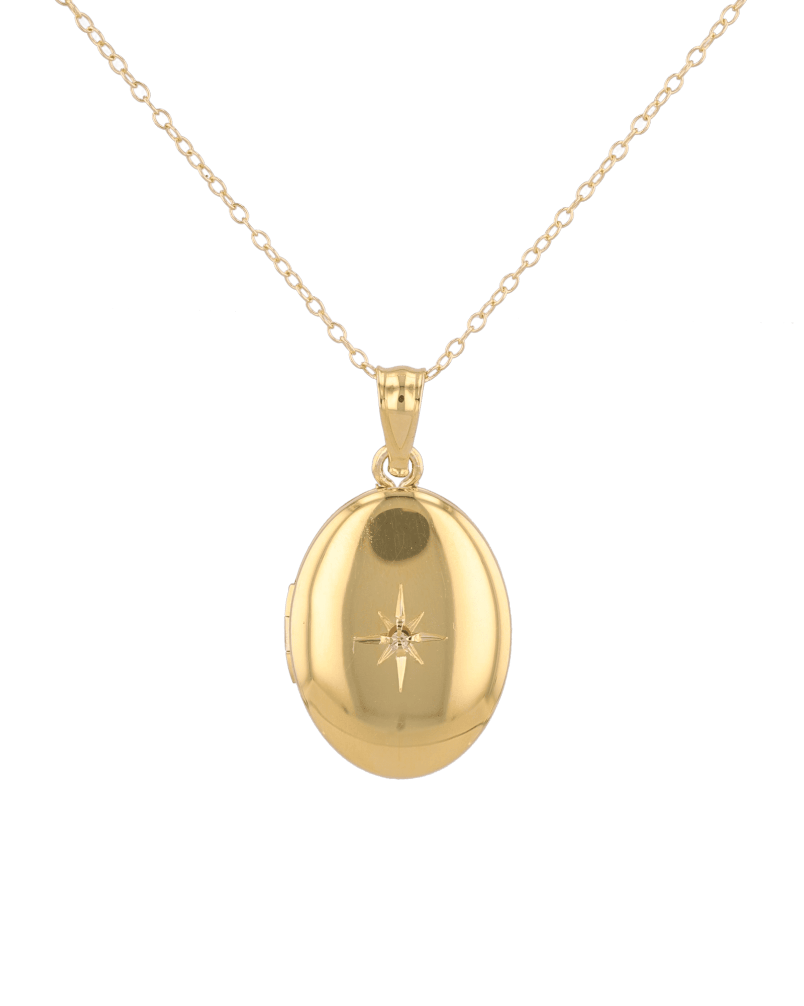 Polaris Oval Diamond Locket Necklace Gold by Lavana, star set diamond oval on 45cm chain