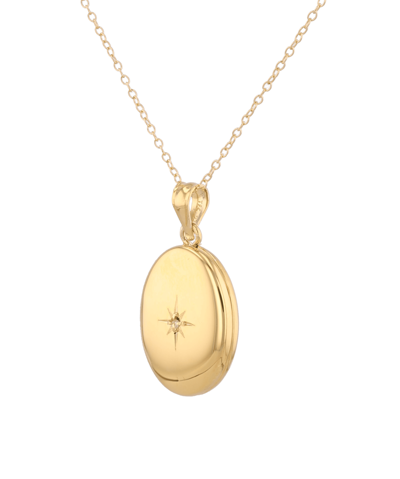Polaris Oval Diamond Locket Necklace Gold by Lavana, star set diamond oval on 45cm chain