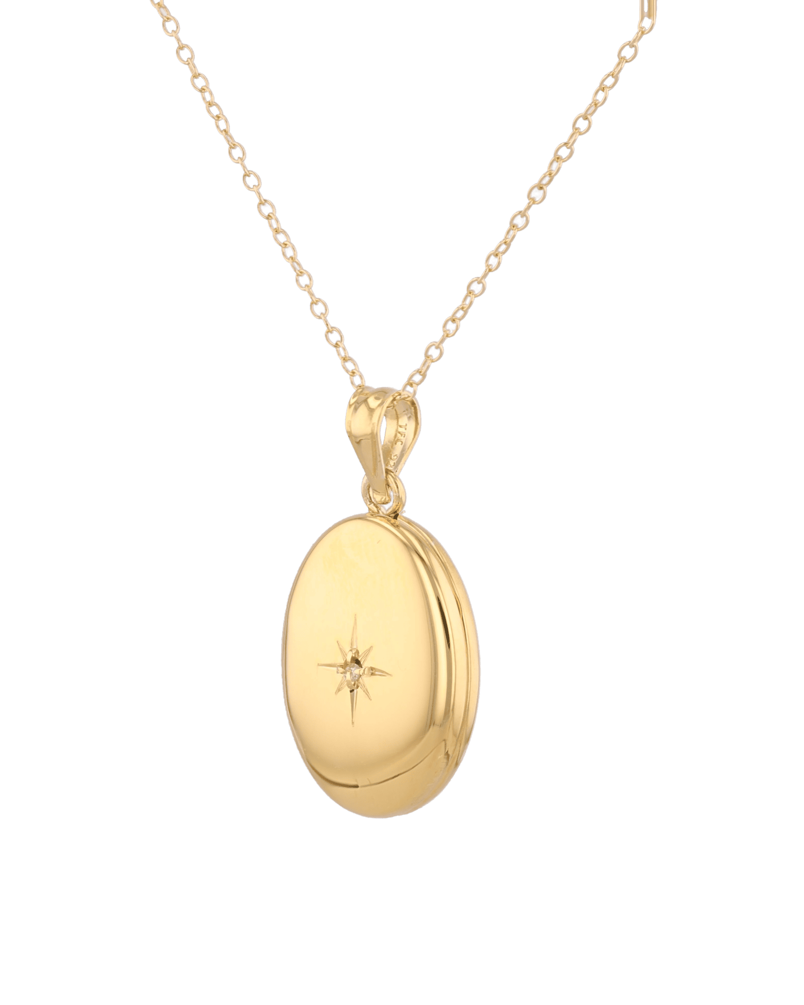Polaris Oval Diamond Locket Necklace Gold by Lavana, star set diamond oval on 45cm chain