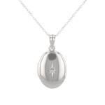 Polaris Oval Diamond Locket Necklace Silver by Lavana, star set diamond oval on 45cm chain