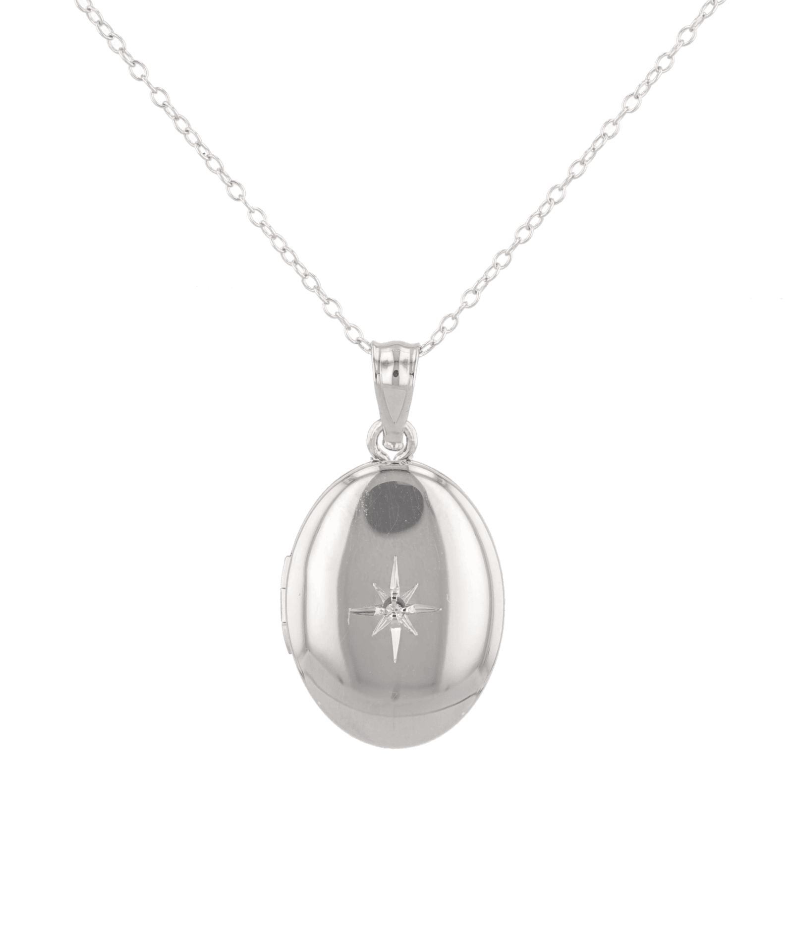 Polaris Oval Diamond Locket Necklace Silver by Lavana, star set diamond oval on 45cm chain
