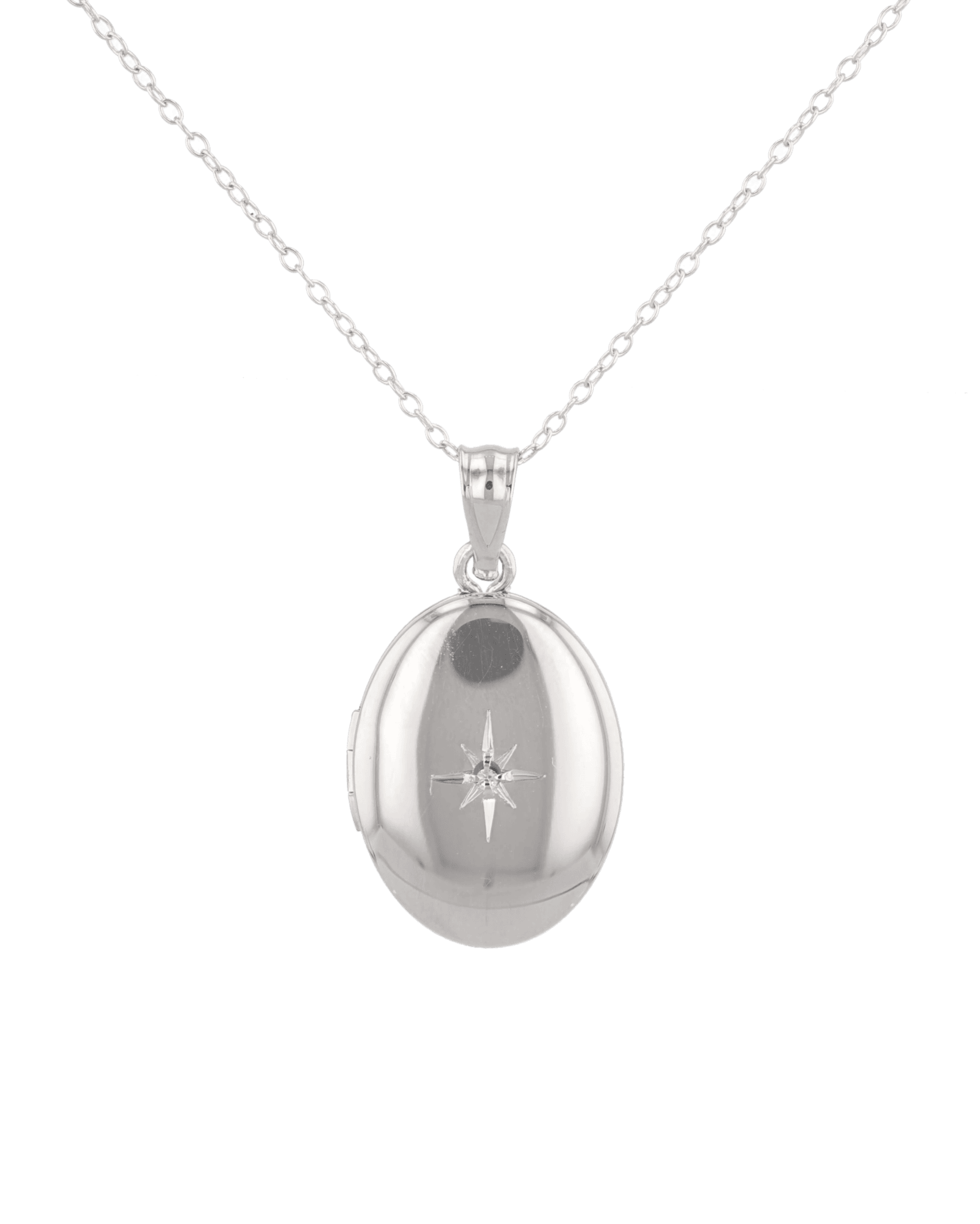 Polaris Oval Diamond Locket Necklace Silver by Lavana, star set diamond oval on 45cm chain