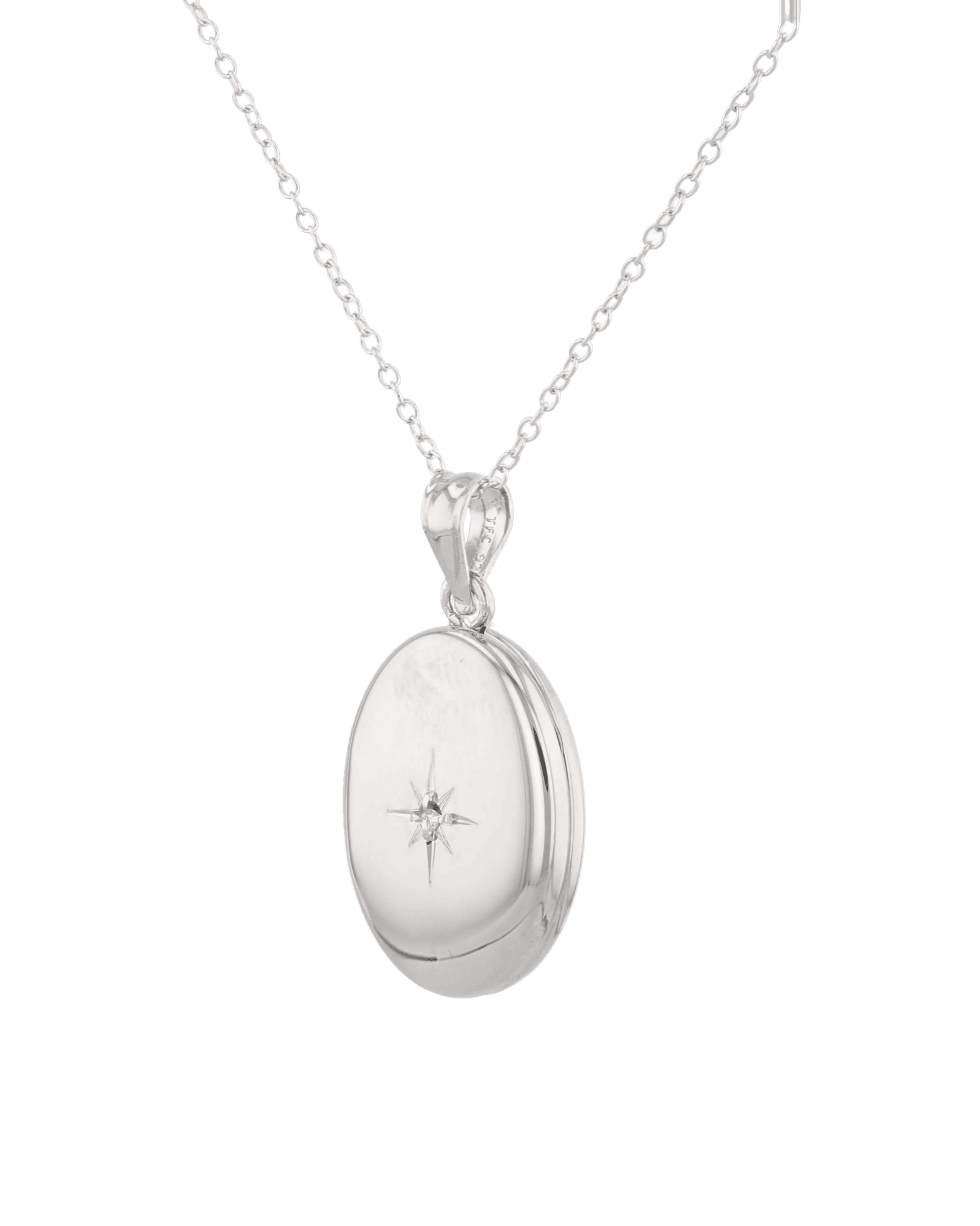 Polaris Oval Diamond Locket Necklace Silver by Lavana, star set diamond oval on 45cm chain