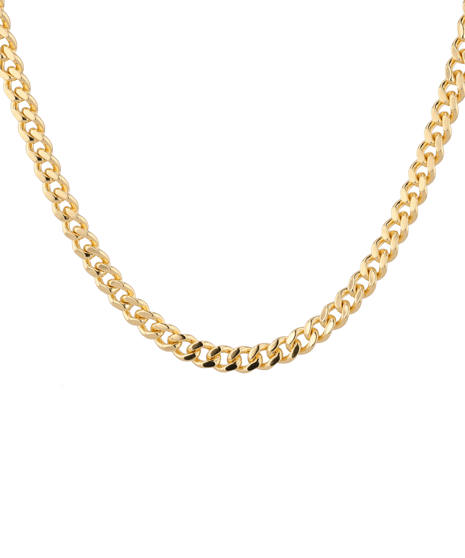 Porto Gold Curb Chain Necklace by Lavana, with chunky, polished curb links, and smooth drape, front view