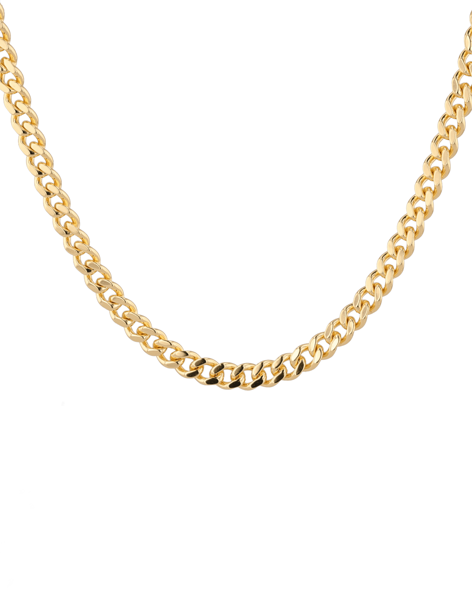 Porto Gold Curb Chain Necklace by Lavana, with chunky, polished curb links, and smooth drape, front view