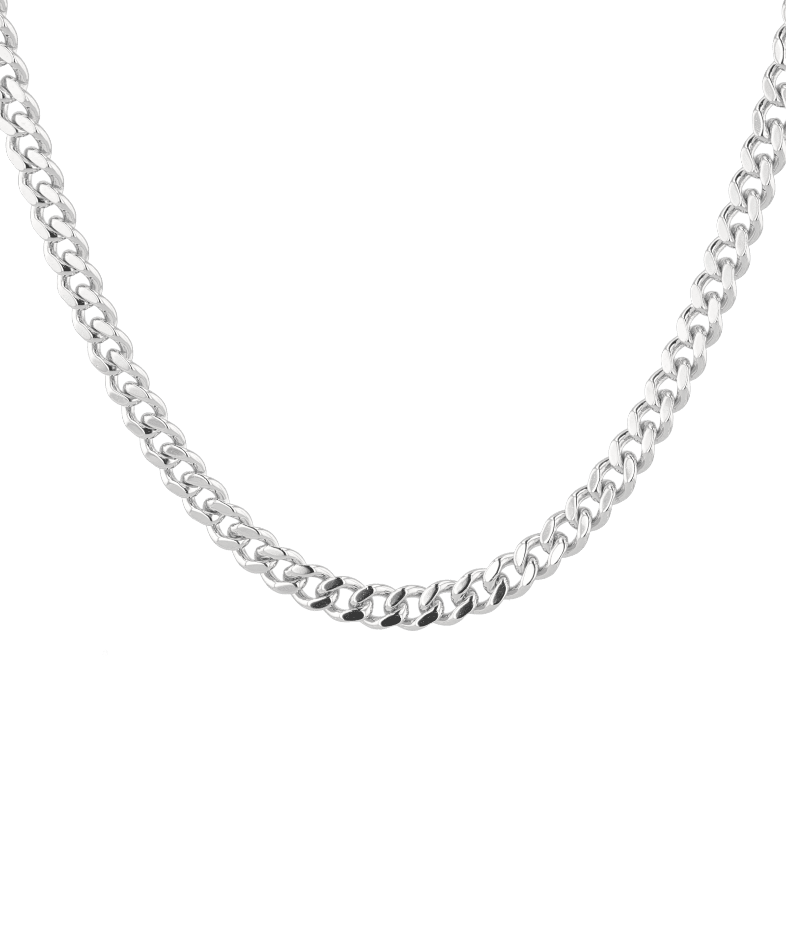 Porto Silver Curb Chain Necklace by Lavana, with chunky curb links, cool gloss, and smooth drape, front view