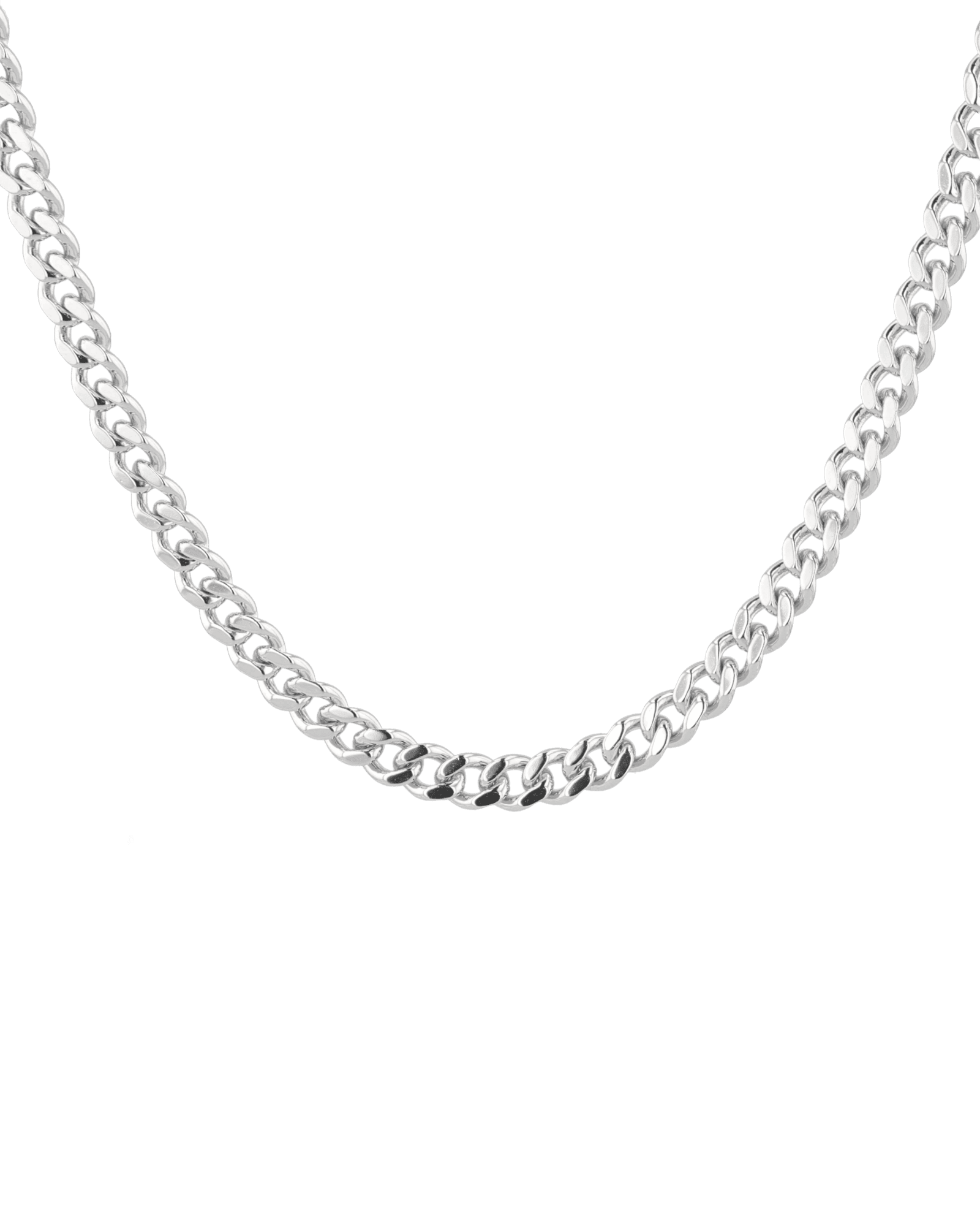 Porto Silver Curb Chain Necklace by Lavana, with chunky curb links, cool gloss, and smooth drape, front view