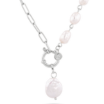 Positano silver pearl necklace by Lavana, asymmetric paperclip links with baroque pearl drop