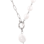 Positano silver pearl necklace by Lavana, asymmetric paperclip links with baroque pearl drop