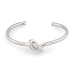 Pretzel Knot Silver Cuff Bracelet by Lavana, with polished centre knot on an open cuff - 1