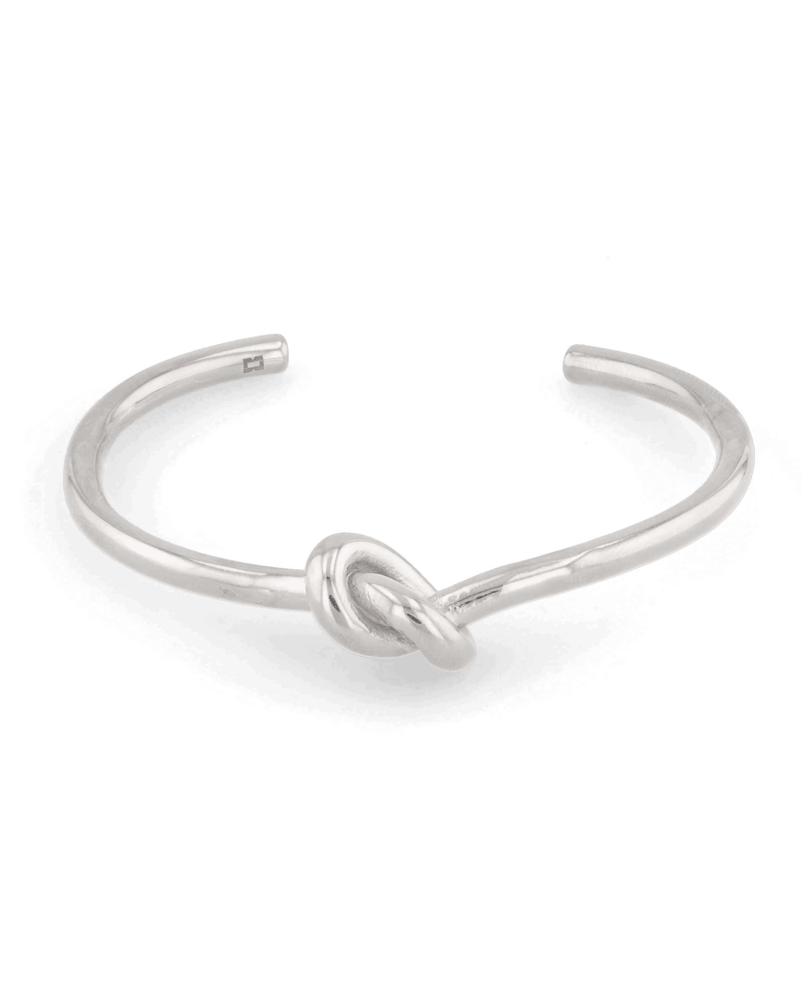 Pretzel Knot Silver Cuff Bracelet by Lavana, with polished centre knot on an open cuff - 1