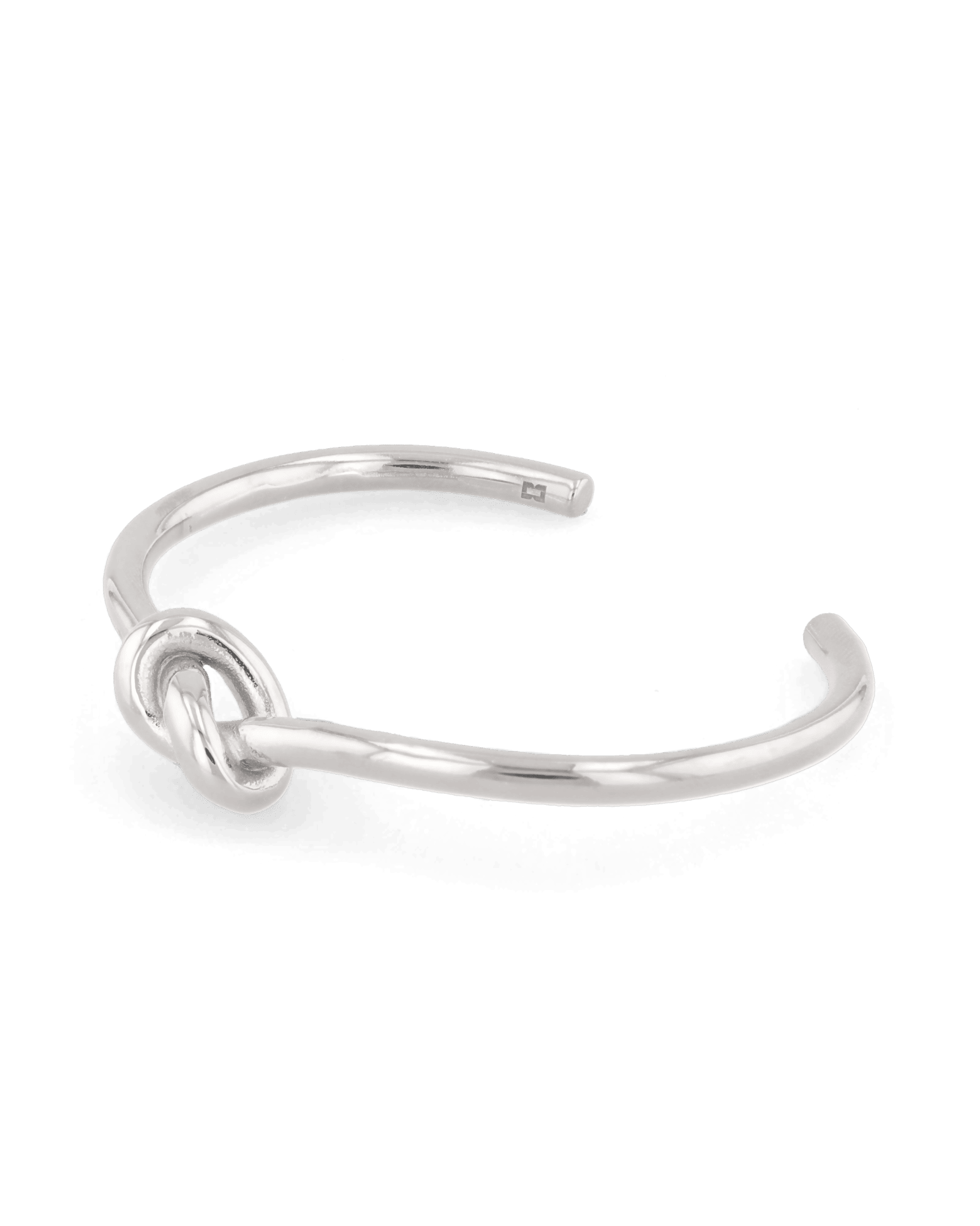 Pretzel Knot Silver Cuff Bracelet by Lavana, with polished centre knot on an open cuff - 2