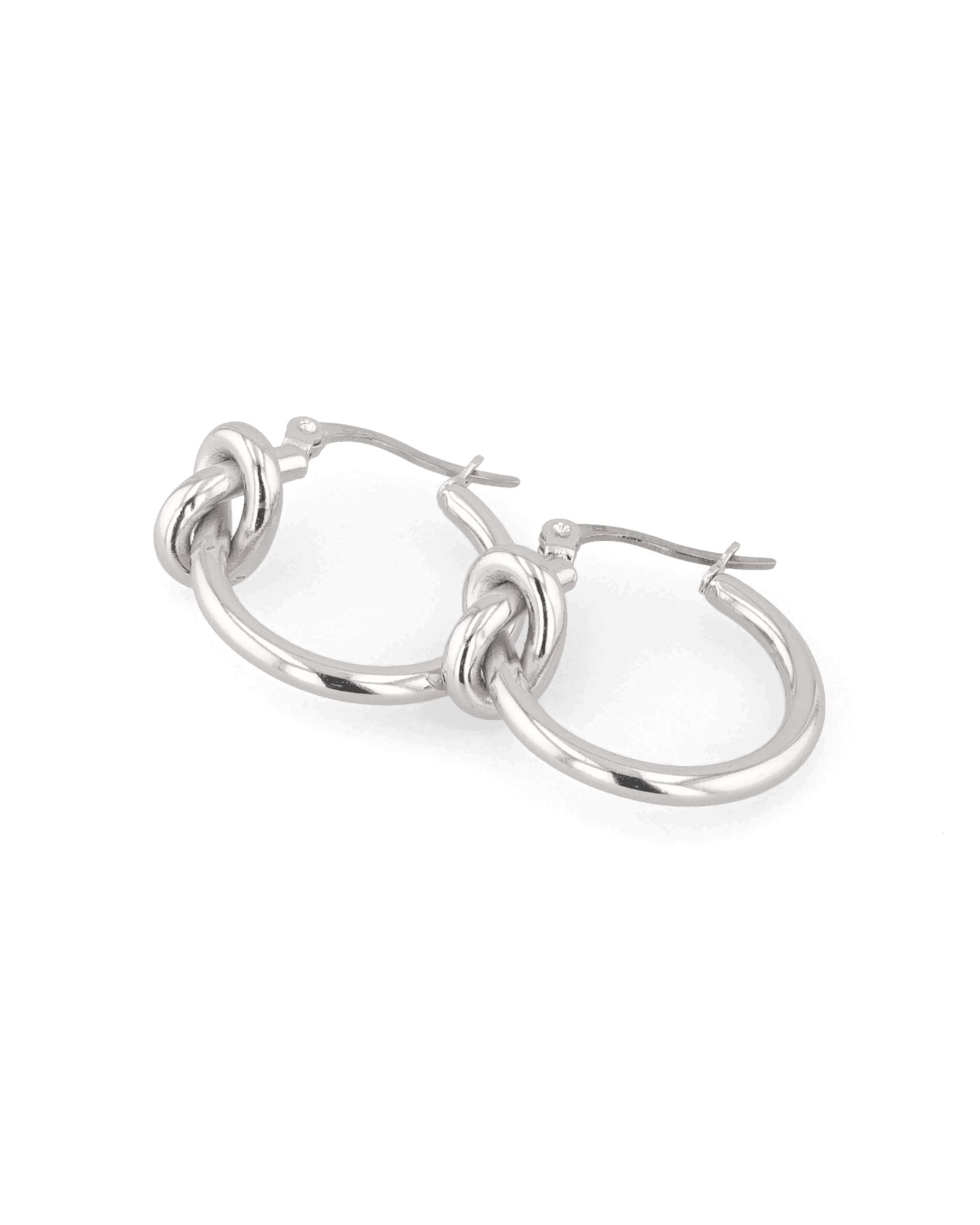 Pretzel Knot Silver Hoop Earrings by LAVANA, Slim hoop with front twist and lever latch