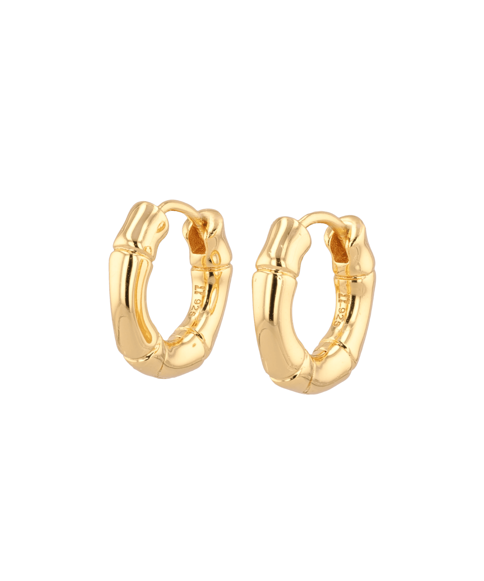Prosperity Bamboo Gold Huggie Earrings by LAVANA, bamboo textured ridges with a compact thick profile