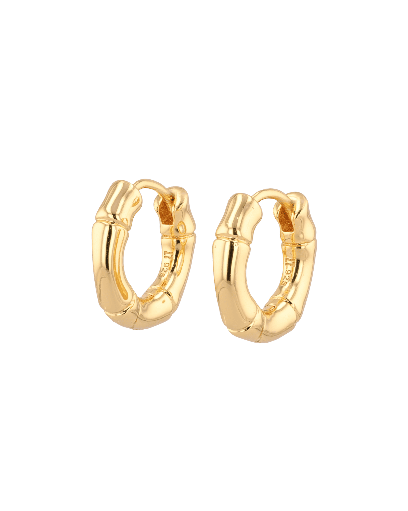 Prosperity Bamboo Gold Huggie Earrings by LAVANA, bamboo textured ridges with a compact thick profile
