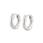 Prosperity Bamboo Silver Huggie Earrings by LAVANA, bamboo textured ridges with a compact thick profile