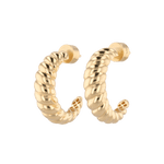 Puffy Croissant Gold Hoop Earrings by Lavana - Polished domed open hoop with croissant shape