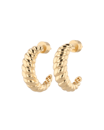 Puffy Croissant Gold Hoop Earrings by Lavana - Polished domed open hoop with croissant shape